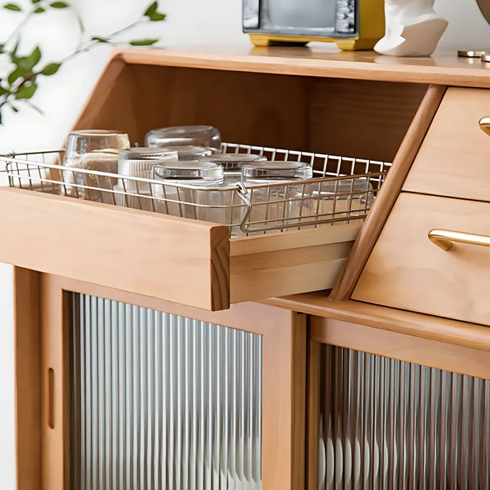 Servidor de comedor de madera maciza de pino con cajones Servidor de buffet contemporáneo de 31,5"L Nuez Clearhalo