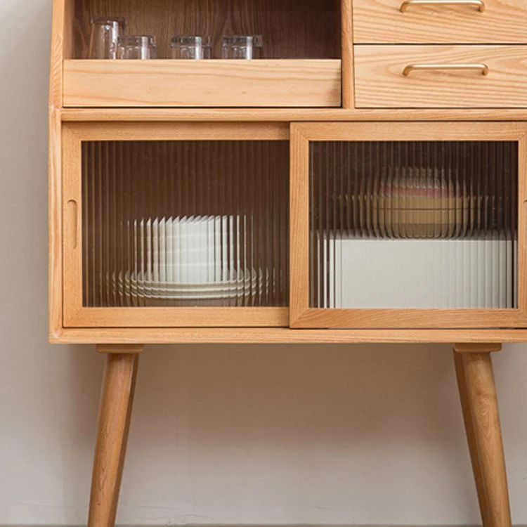 Servidor de comedor de madera maciza de pino con cajones Servidor de buffet contemporáneo de 31,5"L Nuez Clearhalo