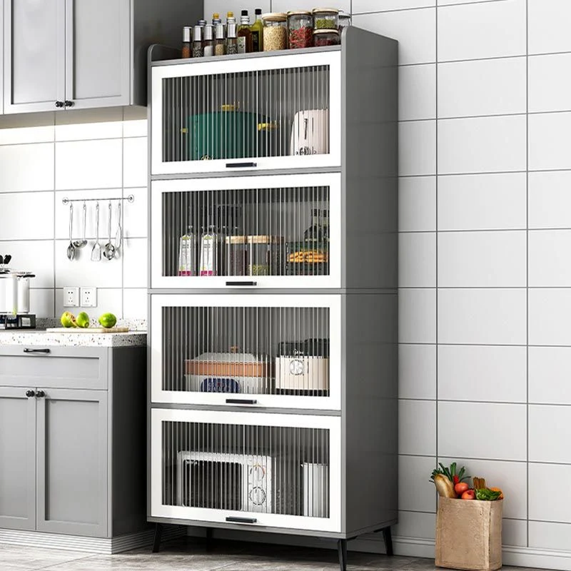 Servidor de comedor de madera Servidor moderno con puertas de vidrio para sala de estar Gris Clearhalo