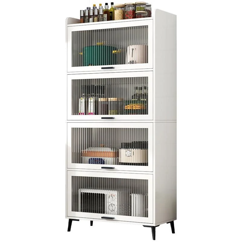 Servidor de comedor de madera Servidor moderno con puertas de vidrio para sala de estar Gris Clearhalo