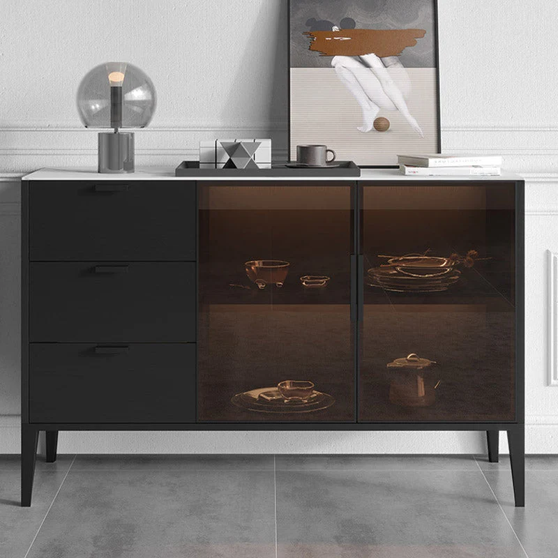 Servidor de comedor negro con cajones Gabinete aparador contemporáneo Clearhalo