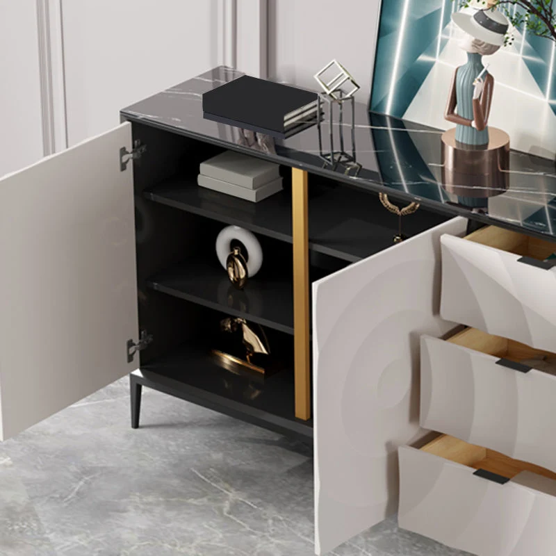 Servidor de comedor de piedra y madera con cajones Mesa aparador moderna Clearhalo