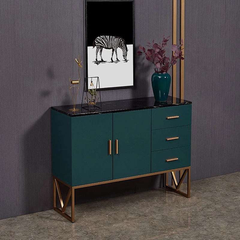 Servidor de comedor verde de mármol sintético con cajones Buffet de comedor moderno Clearhalo