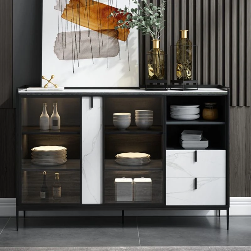 Servidor contemporáneo con aparador de 2 cajones con acabado metálico y luces LED Clearhalo