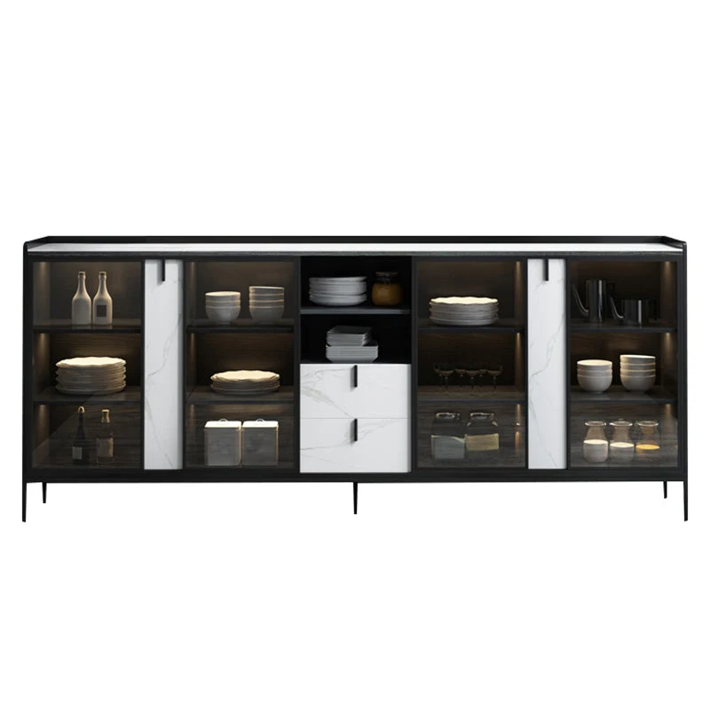 Servidor contemporáneo con aparador de 2 cajones con acabado metálico y luces LED Clearhalo