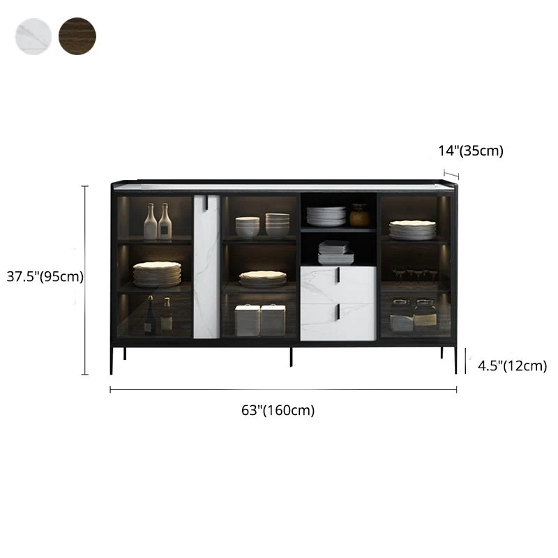 Servidor contemporáneo con aparador de 2 cajones con acabado metálico y luces LED Clearhalo