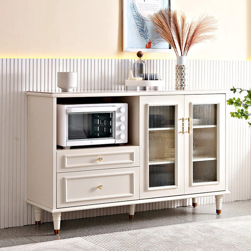 Servidor de estanterí ajustable contemporáneo con tapa de piedra y patas de madera maciza Blanco Clearhalo