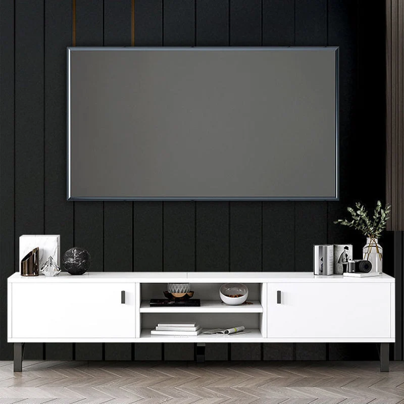 3 / 4 soporte cerrado de madera del almacenamiento TV del soporte moderno de las puertas TV medios, 12" D X 16" H Blanco C...