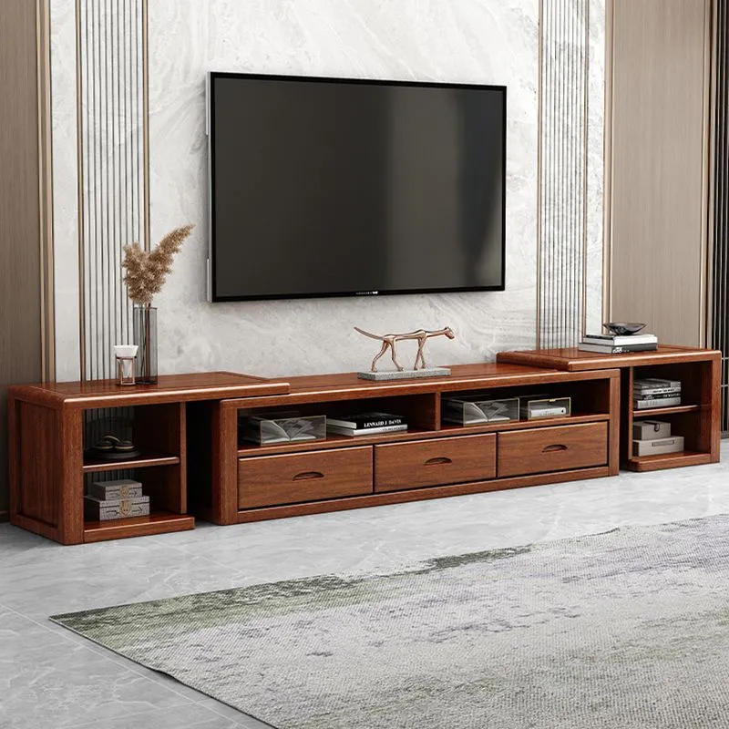 Soporte de TV de estilo tradicional, consola de TV marrón con cajones para sala de estar Clearhalo