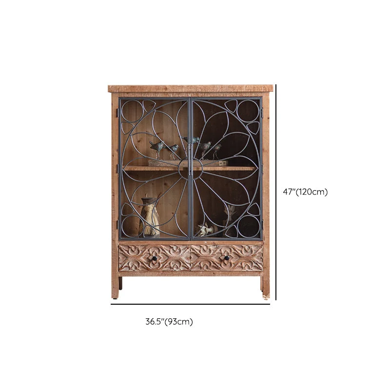 Soporte de exhibición tradicional, gabinete de almacenamiento con puertas de vidrio de madera maciza para comedor Clearhalo