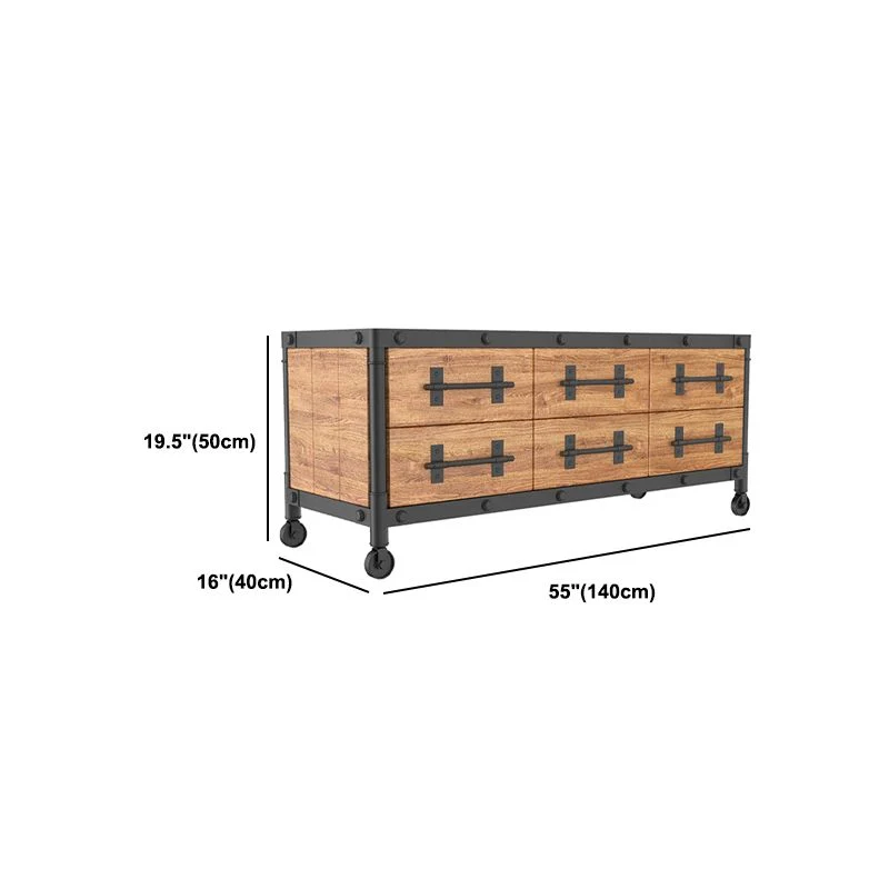 Soporte industrial para TV con cajones, consola de soporte para TV marrón y negro Clearhalo