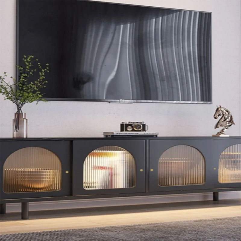 Soporte industrial para medios de TV de metal, consola multimedia con acabado polaco y almacenamiento cerrado Blanco Clear...