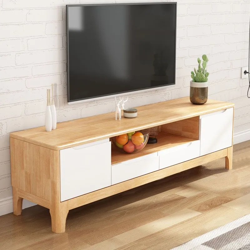 Soporte de TV de madera de caucho moderno, consola abierta, soporte para TV con 2 puertas, 15" D X 19" H Nuez Clearhalo