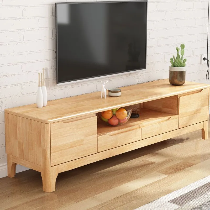 Soporte de TV de madera de caucho moderno, consola abierta, soporte para TV con 2 puertas, 15" D X 19" H Nuez Clearhalo