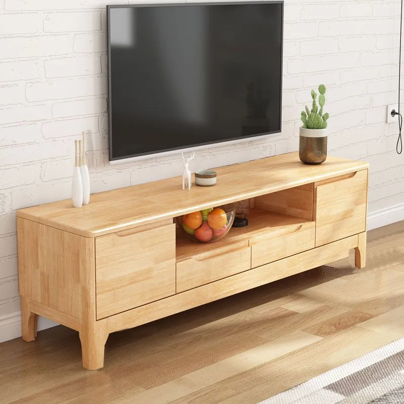 Soporte de TV de madera de caucho moderno, consola abierta, soporte para TV con 2 puertas, 15" D X 19" H Nuez Clearhalo