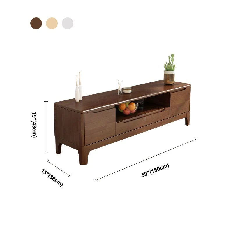 Soporte de TV de madera de caucho moderno, consola abierta, soporte para TV con 2 puertas, 15" D X 19" H Nuez Clearhalo