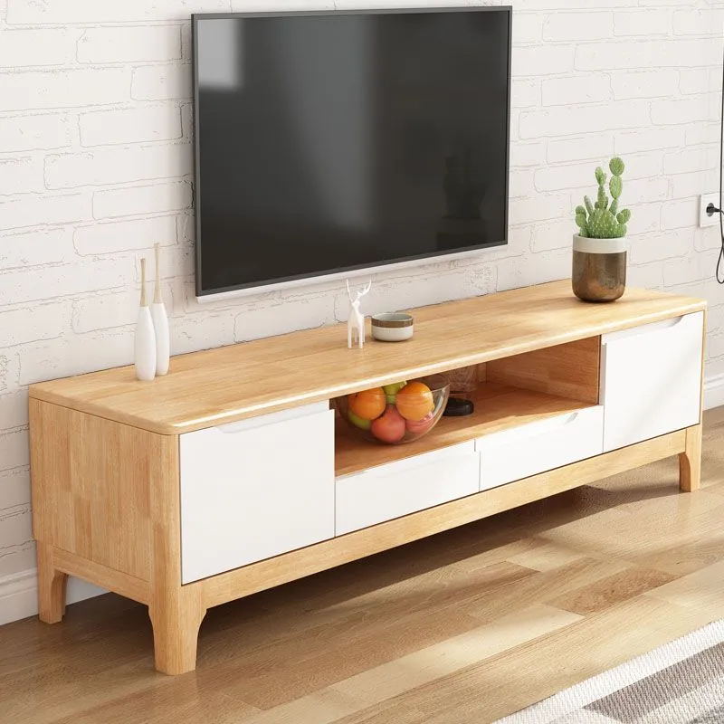 Soporte de TV de madera de caucho moderno, consola abierta, soporte para TV con 2 puertas, 15" D X 19" H Nuez Clearhalo