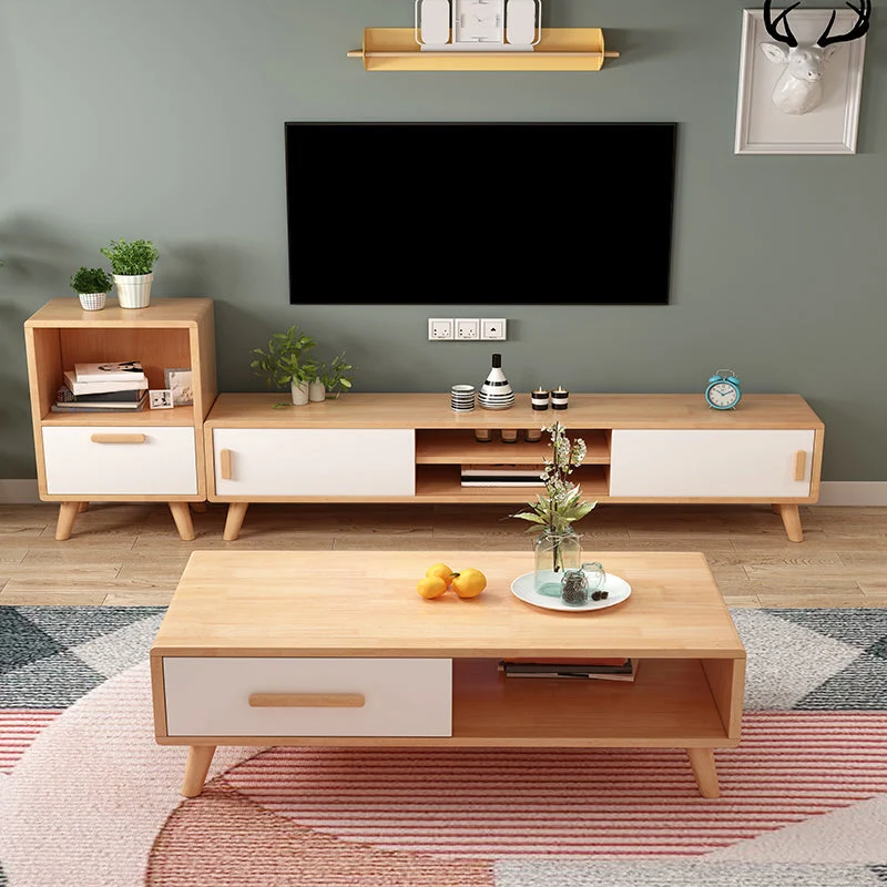 Soporte de madera de caucho para TV, consola de almacenamiento abierto para TV con 2 puertas correderas, 12" D X 17" H Mad...