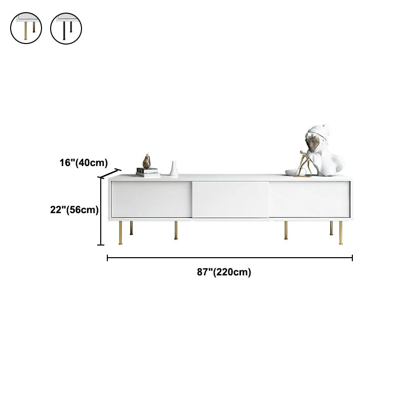 Soporte de TV de madera moderno, consola de TV de almacenamiento cerrada blanca con puerta corredera Blanco Clearhalo