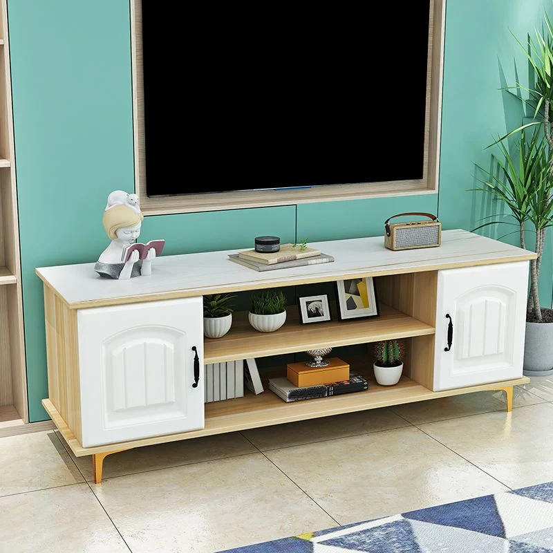 Soporte de madera moderno para TV, consola abierta, almacenamiento para TV con 2 puertas, 12" D X 17" H Caqui Clearhalo