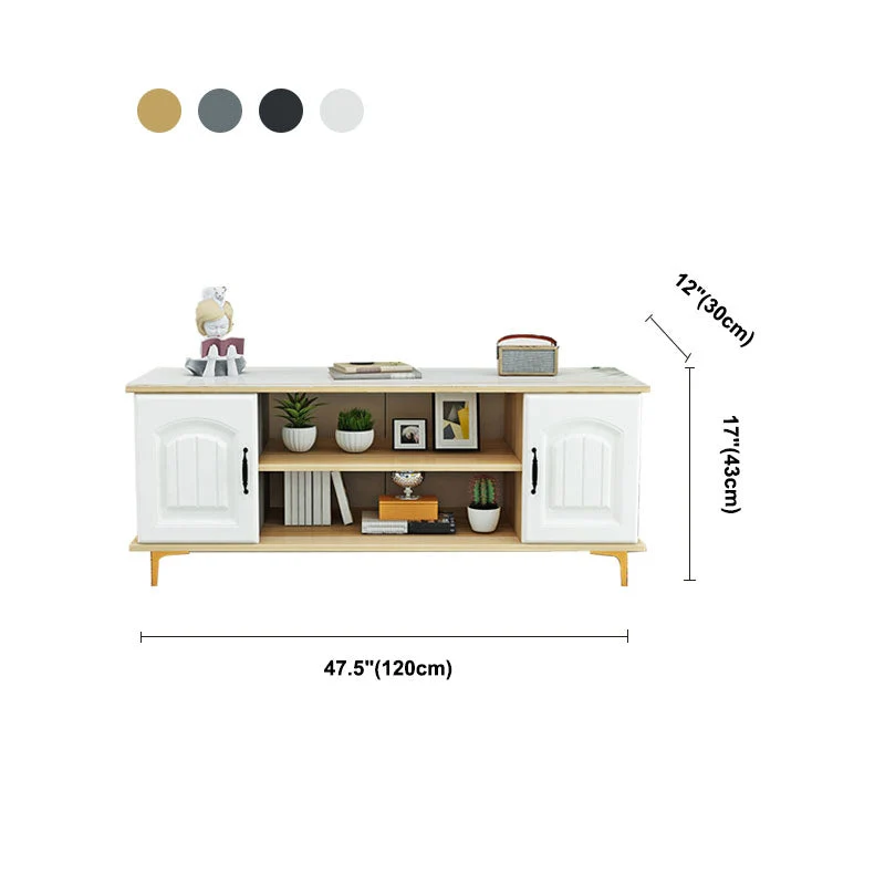 Soporte de madera moderno para TV, consola abierta, almacenamiento para TV con 2 puertas, 12" D X 17" H Caqui Clearhalo