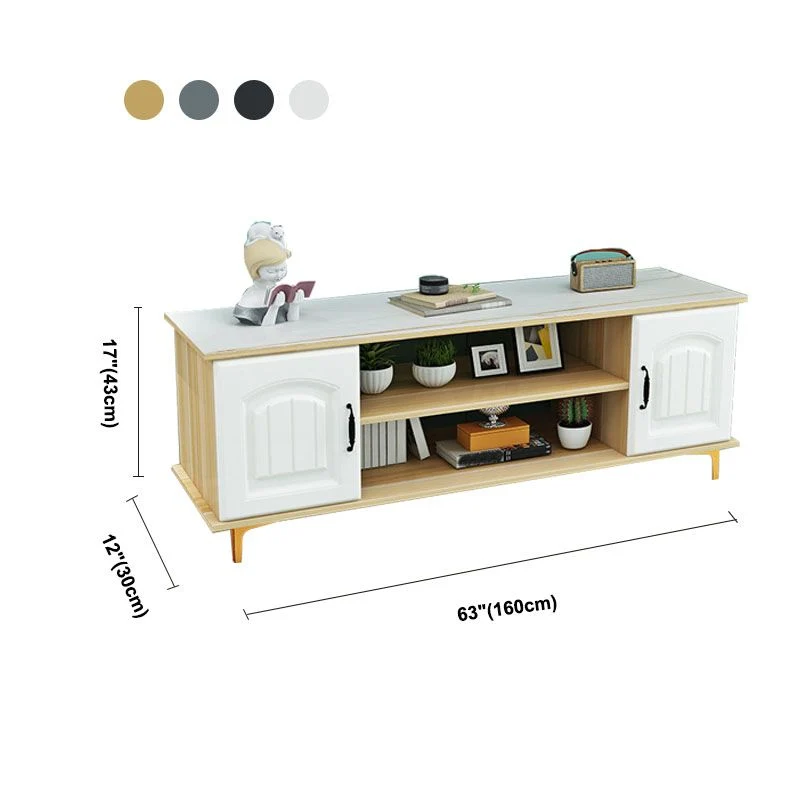 Soporte de madera moderno para TV, consola abierta, almacenamiento para TV con 2 puertas, 12" D X 17" H Caqui Clearhalo