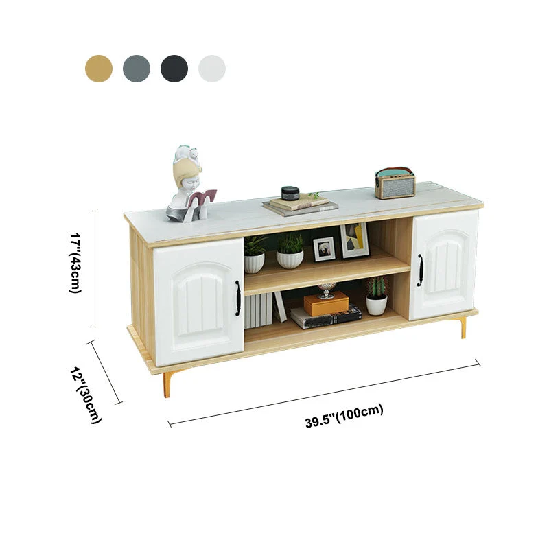 Soporte de madera moderno para TV, consola abierta, almacenamiento para TV con 2 puertas, 12" D X 17" H Caqui Clearhalo