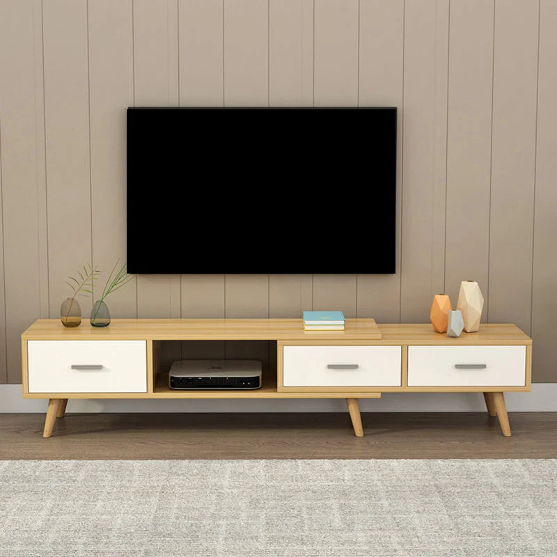 Soporte de madera para TV de estilo escandinavo, soporte de almacenamiento cerrado, consola con cajones Madera Clearhalo