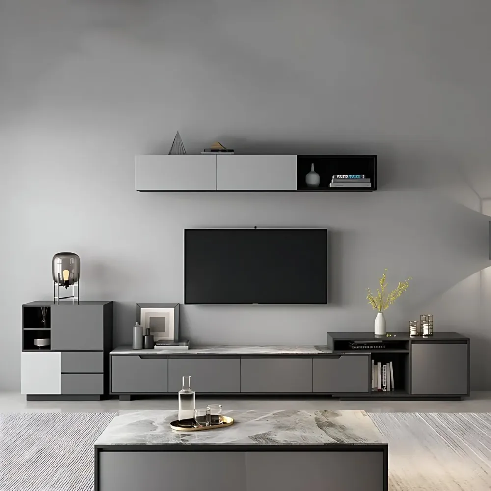 Soporte moderno para TV con cajón deslizante, gris, mueble para TV con almacenamiento Gris Clearhalo