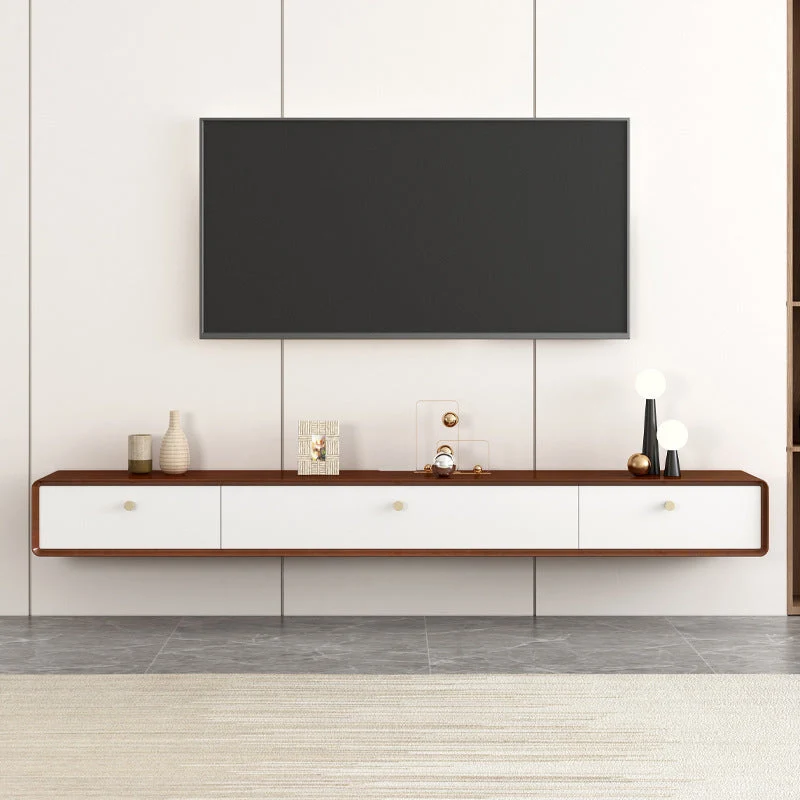 Soporte moderno para TV de madera maciza, consola para TV montada en la pared con cajones y puertas Nogal Clearhalo