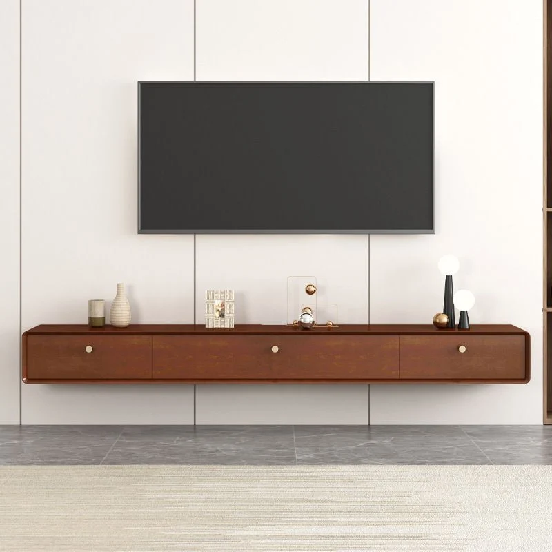 Soporte moderno para TV de madera maciza, consola para TV montada en la pared con cajones y puertas Nogal Clearhalo