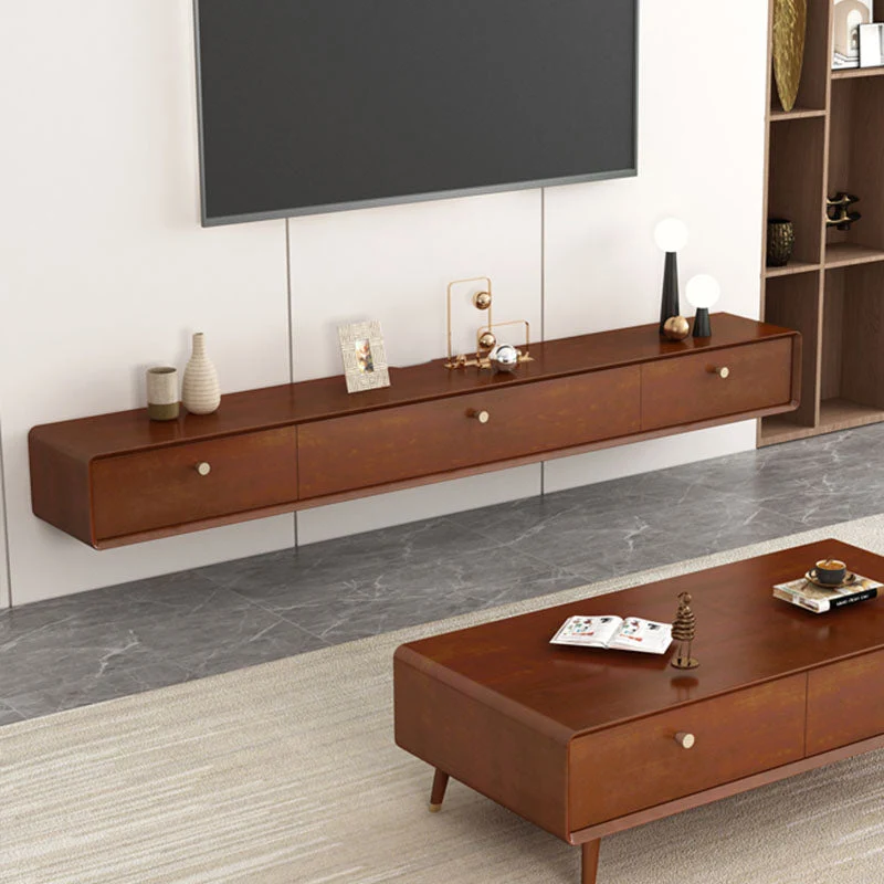 Soporte moderno para TV de madera maciza, consola para TV montada en la pared con cajones y puertas Nogal Clearhalo