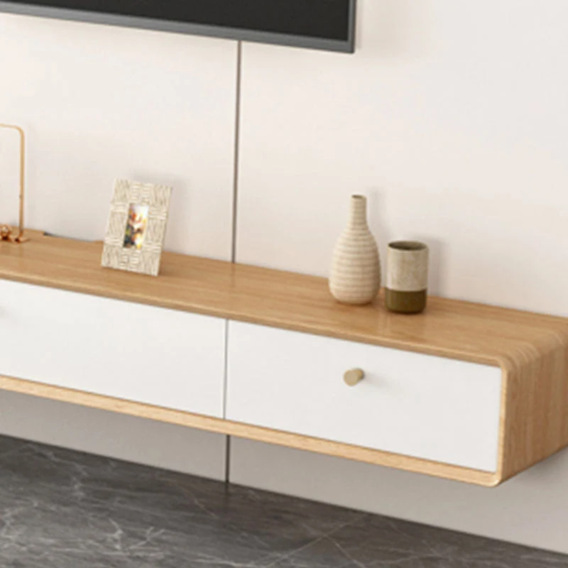 Soporte moderno para TV de madera maciza, consola para TV montada en la pared con cajones y puertas Nogal Clearhalo