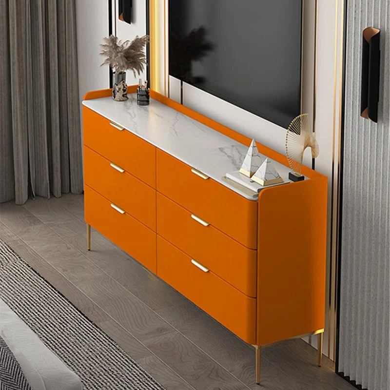 Soporte moderno para TV de pizarra de 16" de profundidad, soporte multimedia para TV de madera maciza con 6 cajones Gris C...