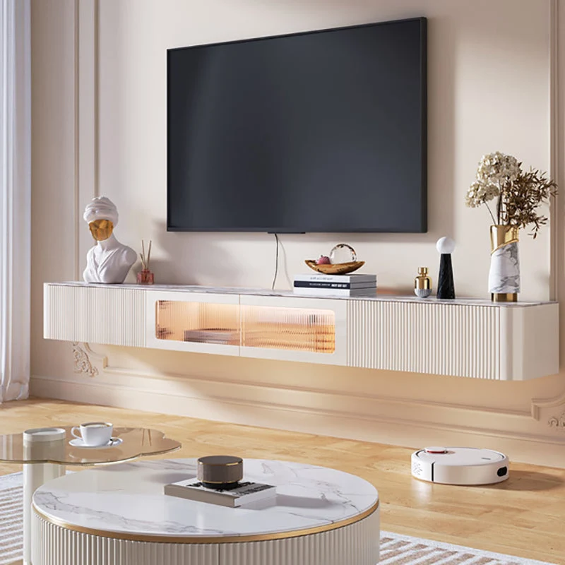 Soporte de TV montado en la pared Consola de medios de almacenamiento cerrada de madera con puerta de vidrio, 12" D X 9" H...