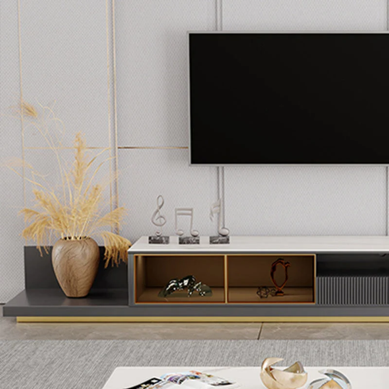 Soporte multimedia para TV contemporáneo, consola multimedia con 1 cajón de madera sintética Blanco Clearhalo