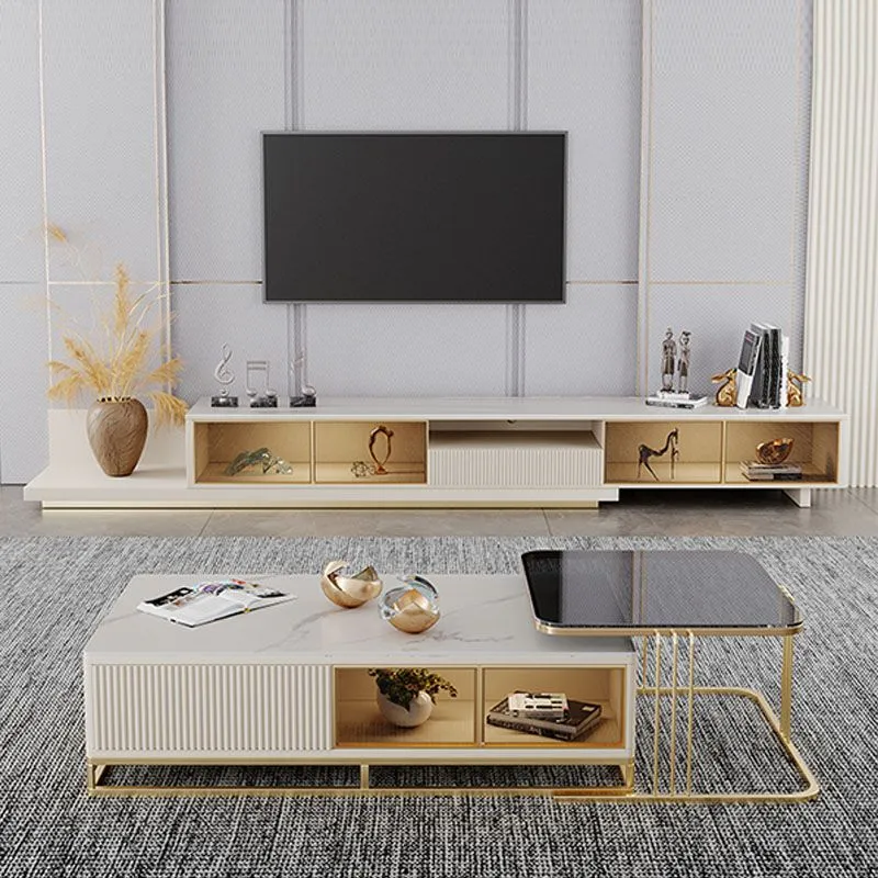 Soporte multimedia para TV contemporáneo, consola multimedia con 1 cajón de madera sintética Blanco Clearhalo