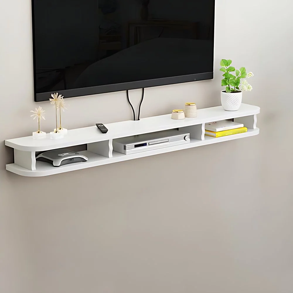 Soporte multimedia para TV escandinavo Consola de TV flotante de madera de ingenierí Blanco Clearhalo