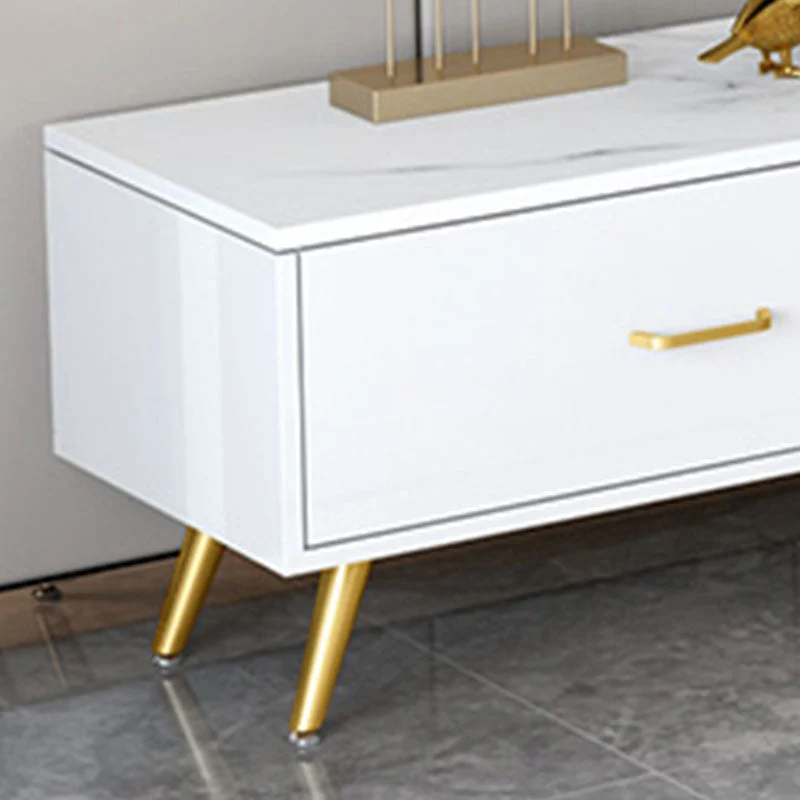 Soporte multimedia para TV moderno con patas de metal dorado Consola multimedia con tapa de piedra y cajones Clearhalo