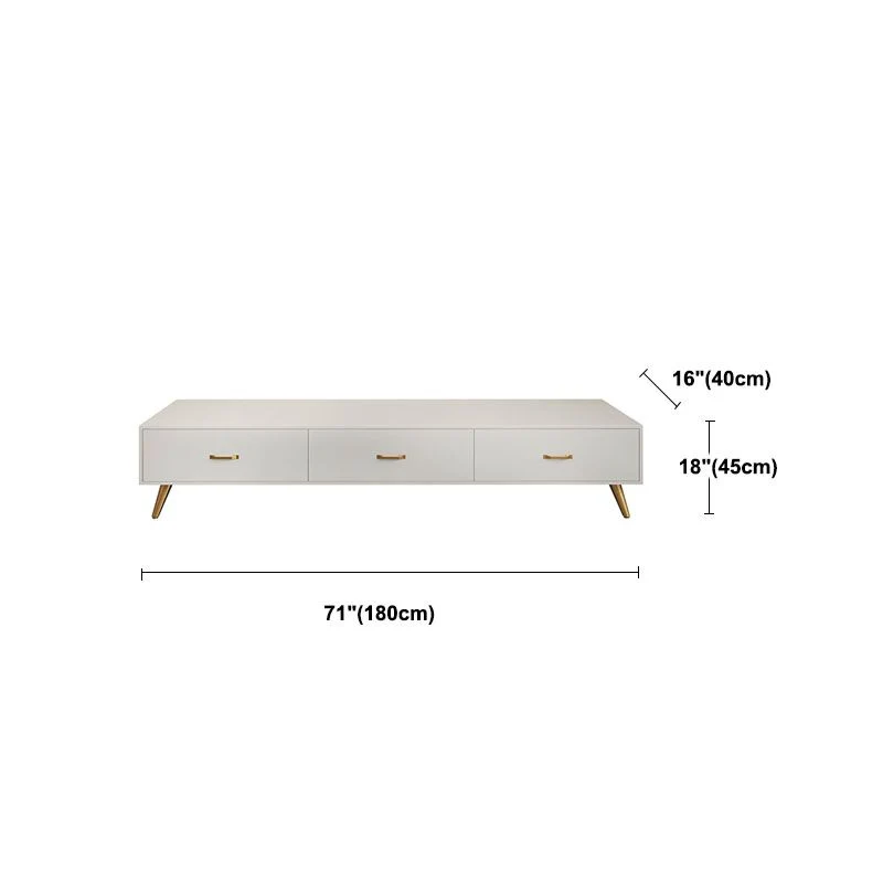 Soporte multimedia para TV moderno con patas de metal dorado Consola multimedia con tapa de piedra y cajones Clearhalo