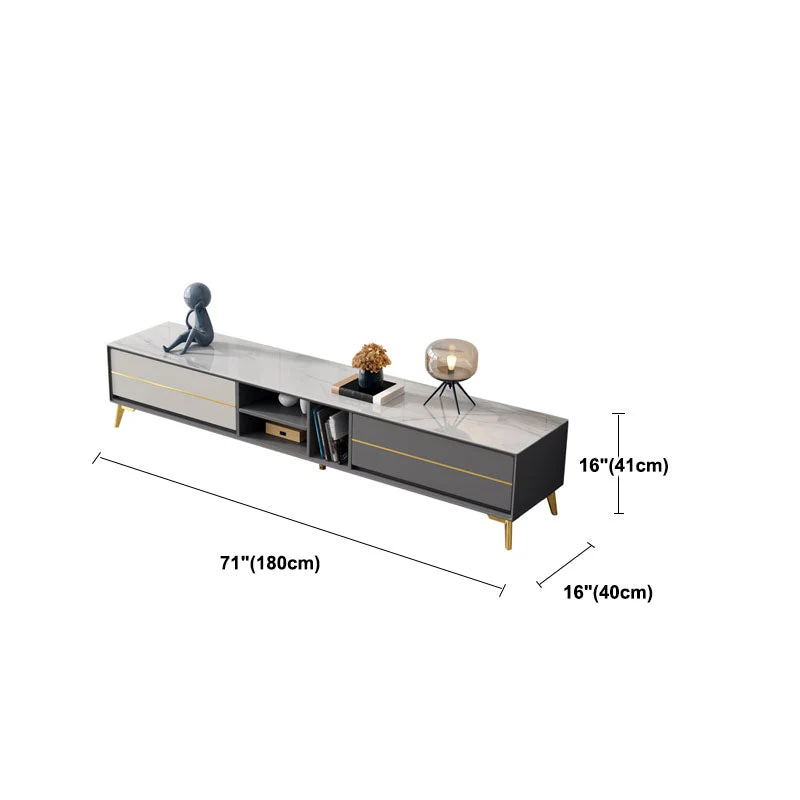 Soporte multimedia para TV de piedra y madera con cajones Consola moderna para soporte de TV Clearhalo