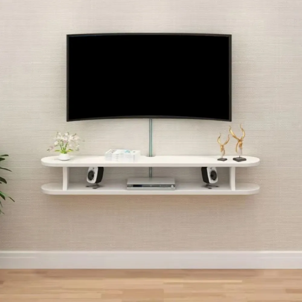 Soporte multimedia de pared con acabado mate y estantes Consola de TV escandinava de madera maciza Nuez Clearhalo