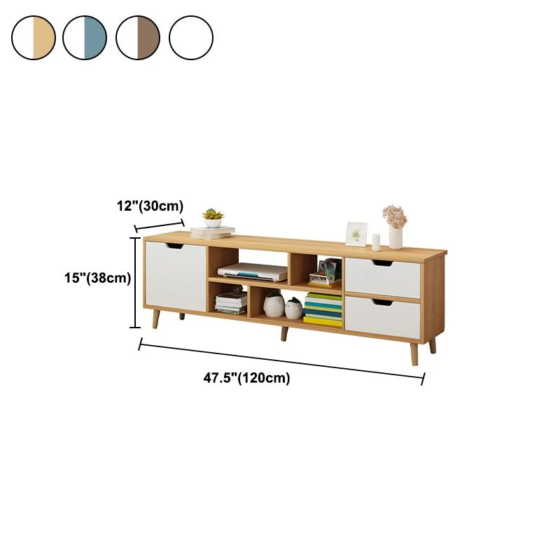 Soporte nórdico para TV de 12" de profundidad, consola de TV de madera con almacenamiento abierto, cajones y puerta Blanco...