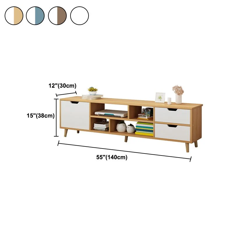 Soporte nórdico para TV de 12" de profundidad, consola de TV de madera con almacenamiento abierto, cajones y puerta Blanco...