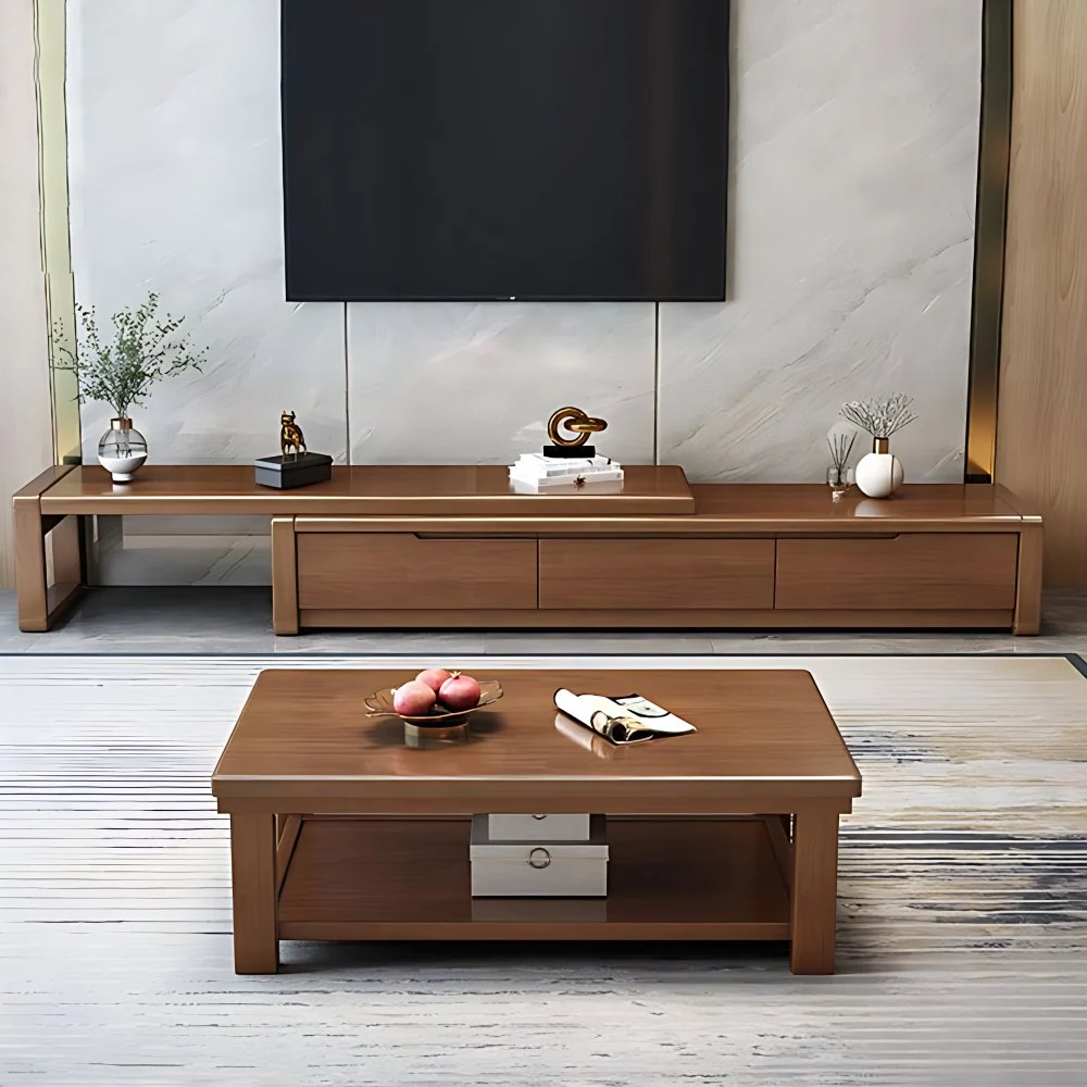 Soporte para TV de 13,78 pulgadas de alto, consola para TV de madera maciza de estilo tradicional con 3 cajones Rojo Clear...