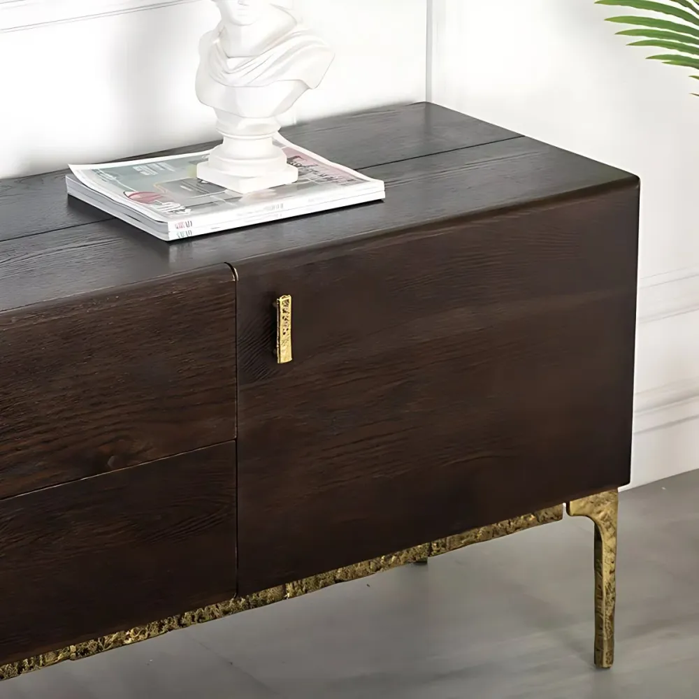 Soporte para TV de 15,75 pulgadas de ancho, consola de TV marrón de madera maciza de estilo industrial con cajón Clearhalo