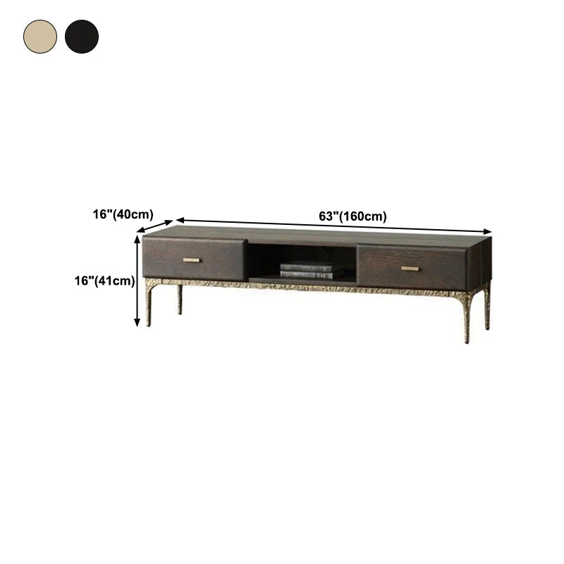 Soporte para TV de 15,75 pulgadas de ancho, consola de TV marrón de madera maciza de estilo industrial con cajón Clearhalo