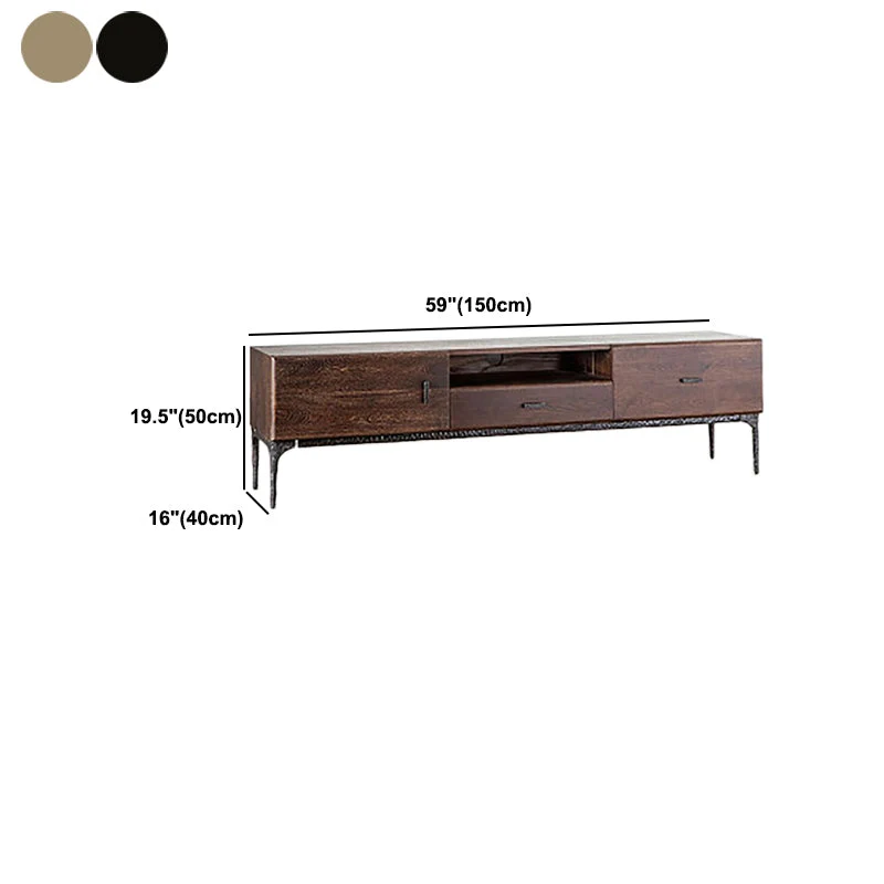 Soporte para TV de 15,75 pulgadas de ancho, estilo industrial, consola para TV de madera maciza marrón con cajón Negro Cle...