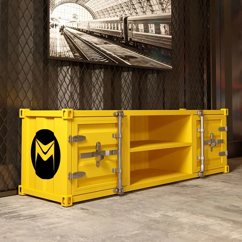 Soporte para TV de 17,72 pulgadas de alto, consola de TV con almacenamiento abierto amarillo de estilo industrial con 2 pu...