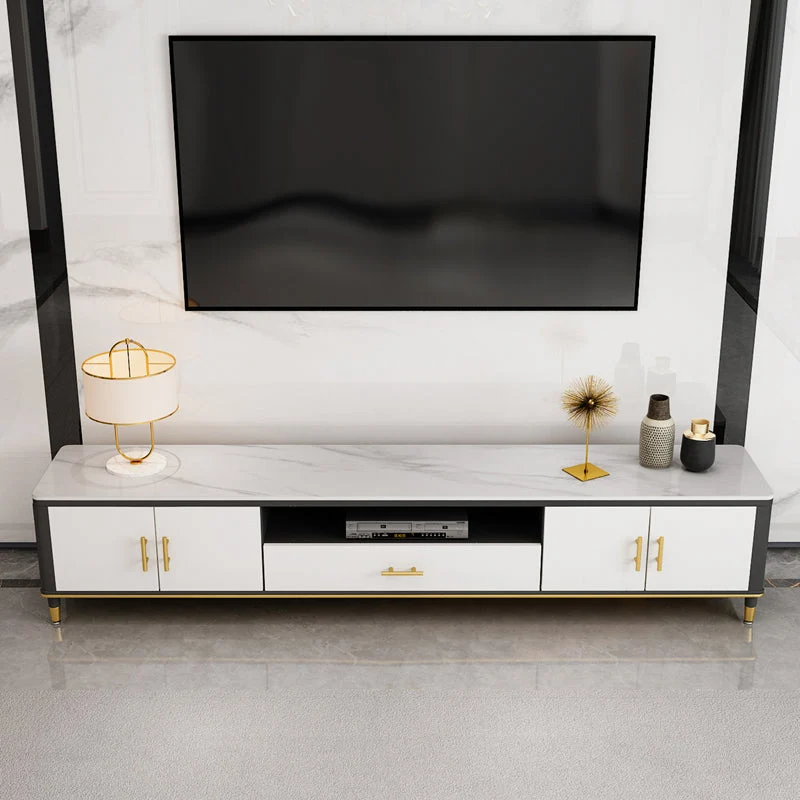 Soporte para TV de 17,72 pulgadas de alto, consola de TV blanca estilo Glam con 1 cajón para sala de estar Clearhalo